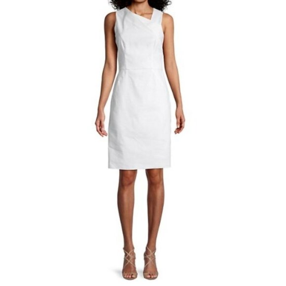 Doncaster Sheath Dress 12 White Textured Stretch Career Church NWT NEW Washable - Picture 1 of 11
